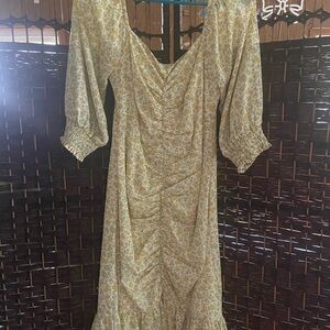 NWT Piper and Scoot Lush Savannah Floral Ruched Dress Yellow SM